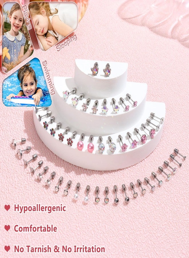 sailimue 24 Pairs Hypoallergenic Earrings For Girls Studs Surgical Stainless Steel Cute Screw Back Stud Earrings For Women Nickel Free Kids Toddler Baby Little Girl Jewelry - Image 3